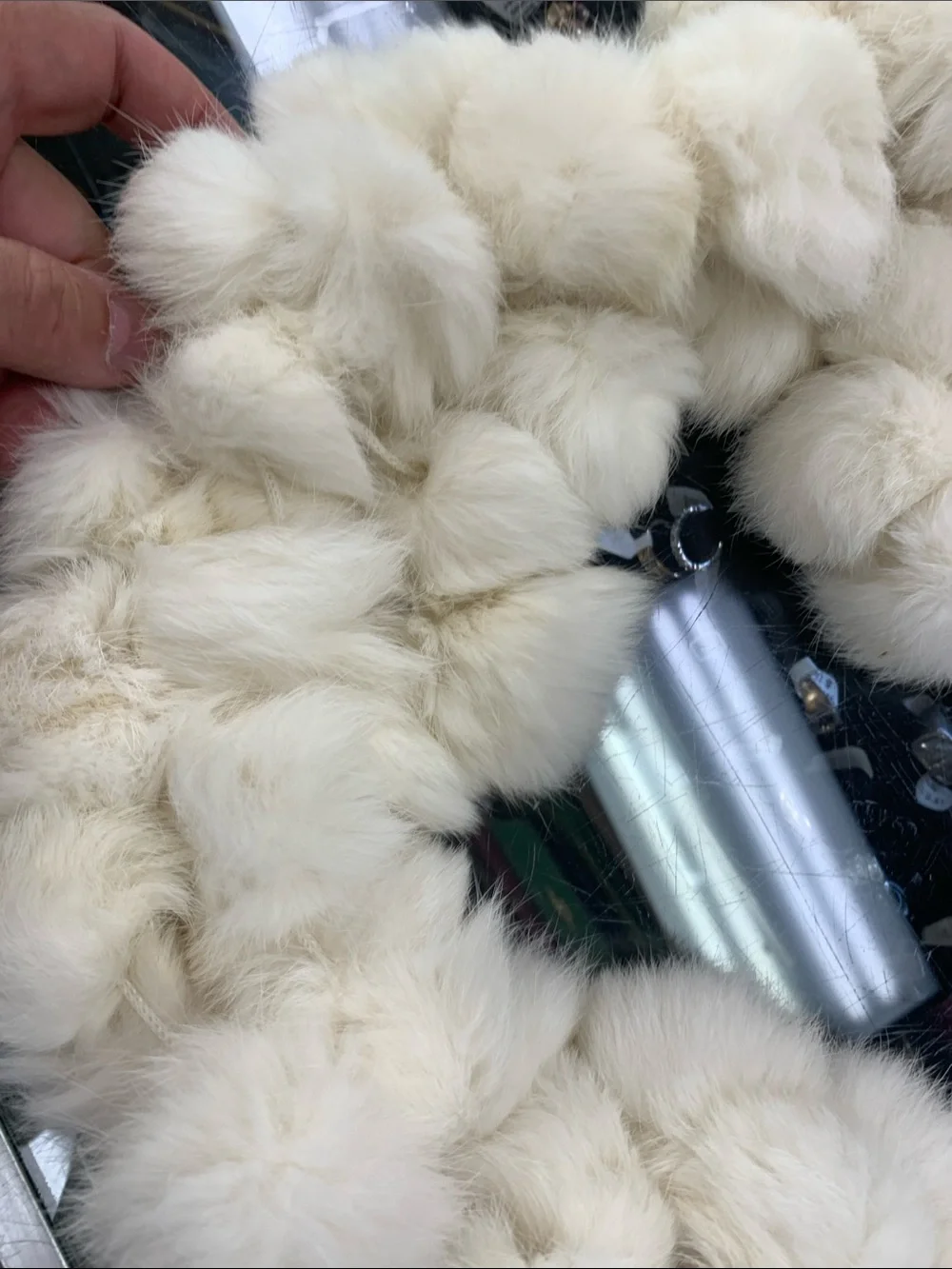 Home Accents Faux Fur Pom-Pom Scarf in Cream